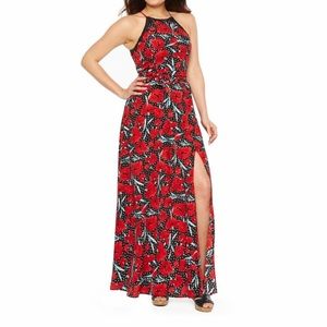 Red and Black Floral Maxi Dress